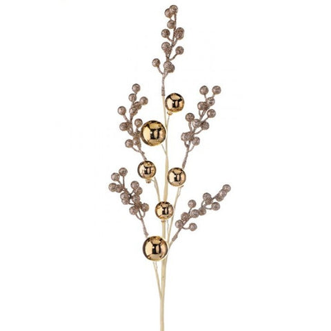 29" Glitter Berry & Ball Spray - Champagne Gold