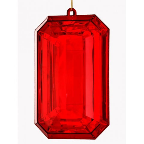 9" Acrylic Emerald Cut Precious Gem Ornament - Red