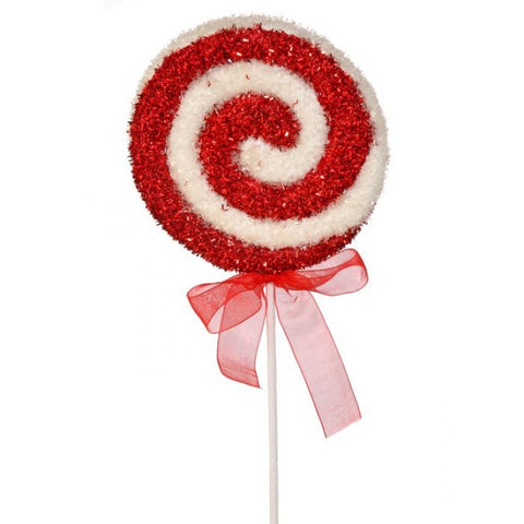 22" Sparkle Candy Swirl Lollipop With Bow - Red & White