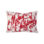 14" X 20" Merry Christmas Reindeer Pillow -  Red & White