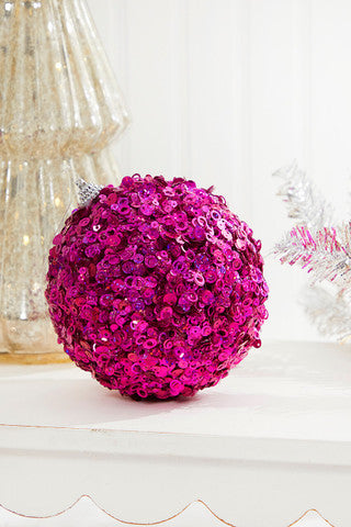 4.5" Glamour Sequin Ball Ornament - Hot Pink