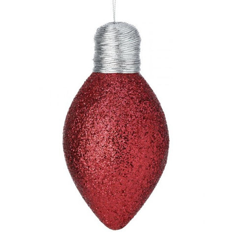 Glittered Lightbulb Ornament - Red