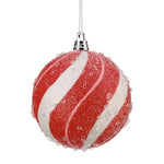 100mm VP Sugar Peppermint Ball Ornament - Red & White