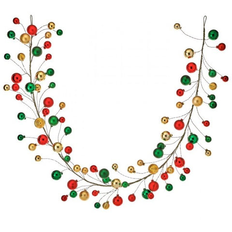 60" VP Shiny & Matte Ball Garland - Red, Green & Gold