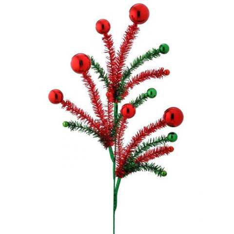 24" VP Ball & Tinsel Spray - Red & Green