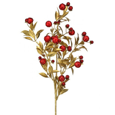 27" Glitter Ball Tea Leaf Stem - RED/GOLD
