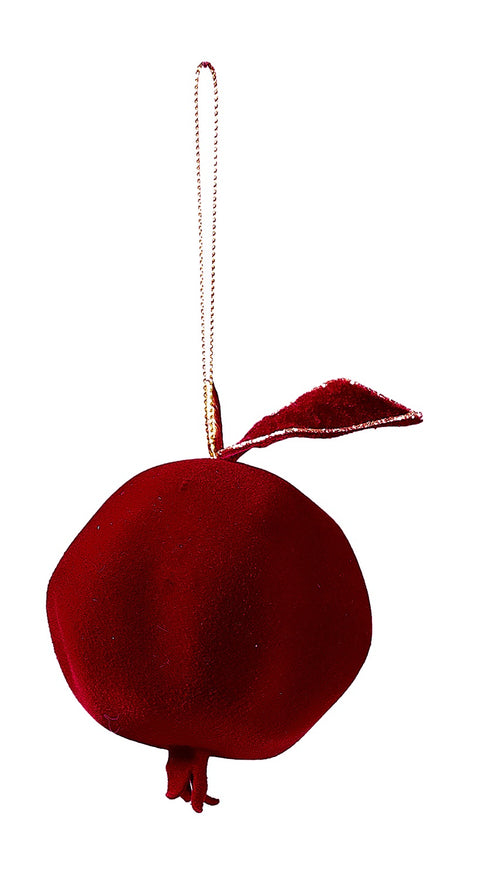 4" Velvet Pomegranate Ornament - Burgundy