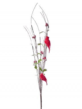 33" Cozy Snowy Cardinal With Berry Spray - Red/Green