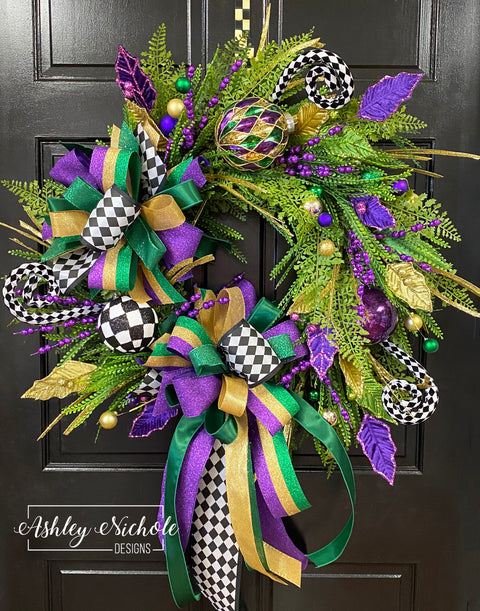 Mardi Gras Glitzy Round "Party Time" Wreath