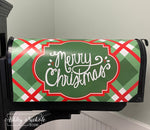 Merry Christmas - Plaid (Emerald Green & Red) - Vinyl Mailbox Cover