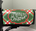 Merry Christmas - Plaid (Emerald Green & Red) - Magnetic Vinyl Mailbox Cover