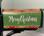 Merry Christmas - Plaid (GREEN, Navy, Red, & Gold) - Vinyl Mailbox Cover