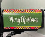 Merry Christmas - Plaid (Green, Navy, Red, & Gold) - Magnetic Vinyl Mailbox Cover