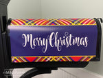Merry Christmas - Plaid (NAVY, Red, Green & Gold) - Vinyl Mailbox Cover