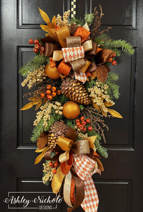 Metallic Pinecone Fall Teardrop Swag