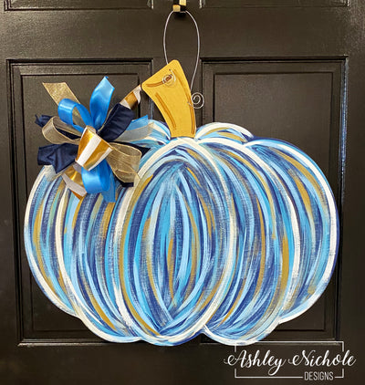 Navy Abstract Fall Pumpkin Door Hanger (Hand-Painted)