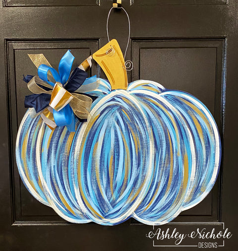 ** Navy Abstract Fall Pumpkin Door Hanger