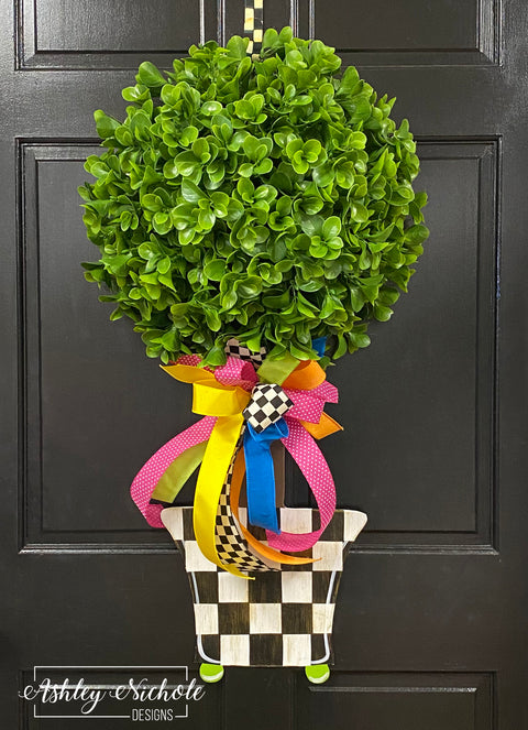 Tea Leaf Topiary - Single Ball Checkered - Door Hanger - UV Protected