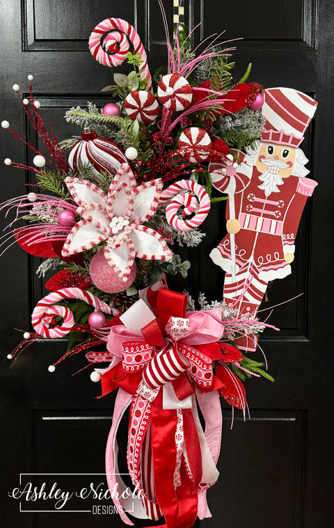 Nutcracker - Pink & Red Candy Christmas Wreath