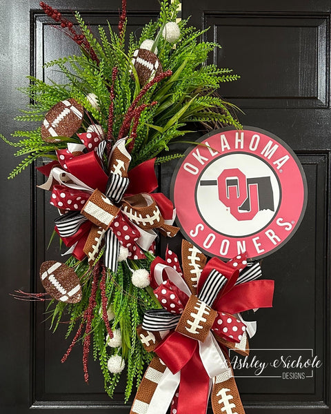 Fancy Ok Collegiate Football Sign Wreath - University of Oklahoma