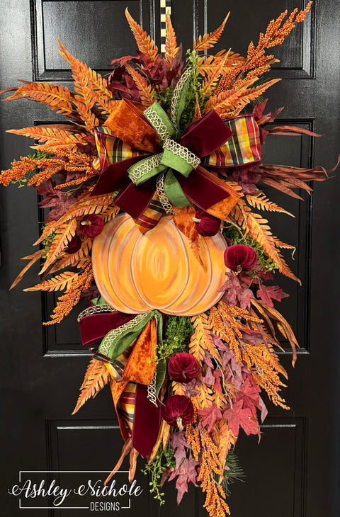 Orange Pumpkin Fall Teardrop Swag