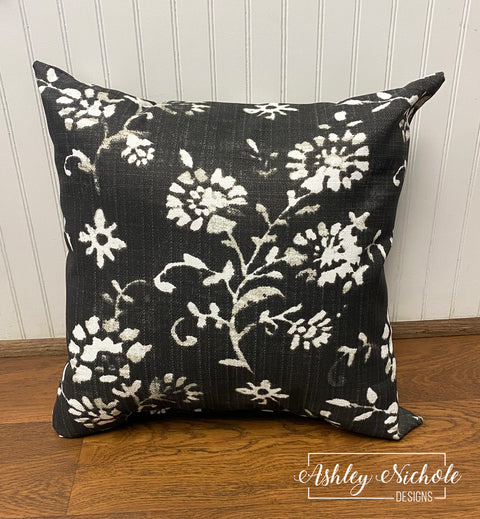 Outdoor Pillow - Lenore Matte Black & White Floral