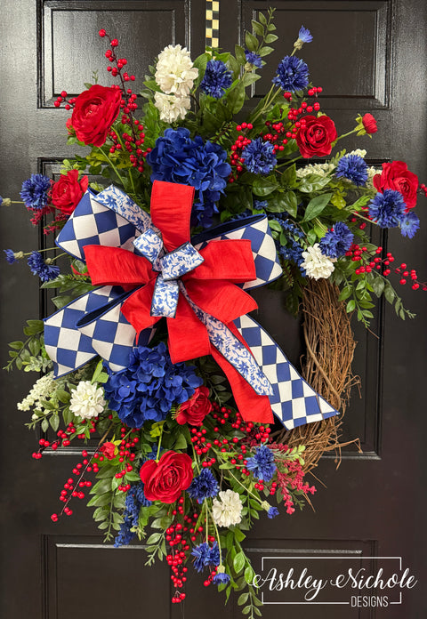 Patriotic Mixed Florals & Berries Wreath