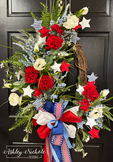Patriotic Poppy and Geranium Wreath