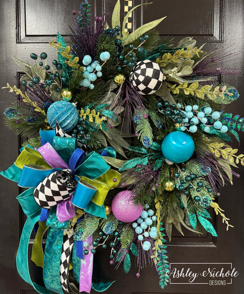 Peacock Colored Christmas Wreath