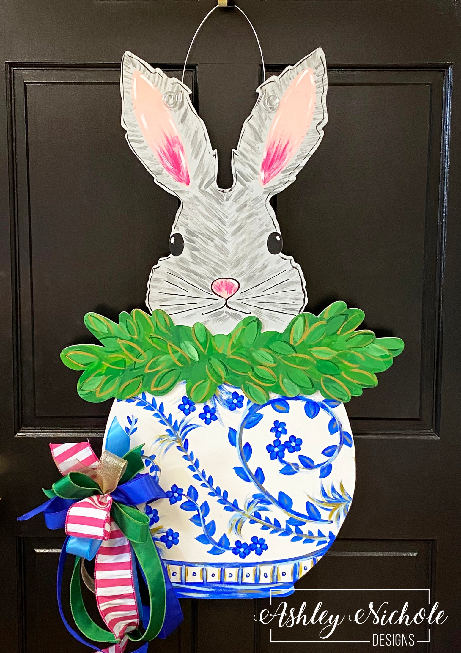 Peeking Bunny in Ginger Jar Door Hanger