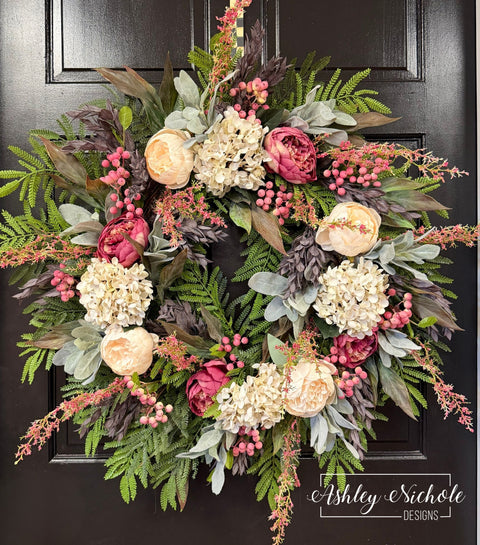 Peonies in the Garden Wreath