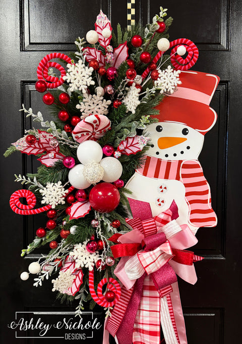 Peppermint Winter Snowman Wreath