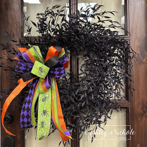 26" Glittered Eucalyptus Halloween Wreath - Black