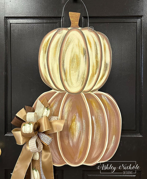Gold & Creams Pumpkin Stack Door Hanger (UV Printed)