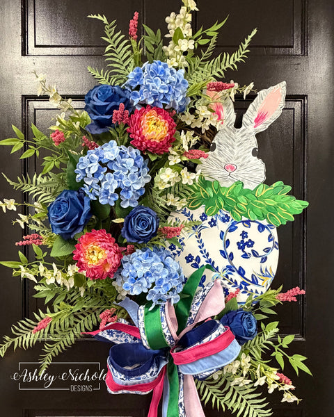 Peeking Bunny in Ginger Jar Wreath