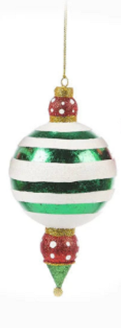 7" Kringles Large Finial Ornament - Green Stripes