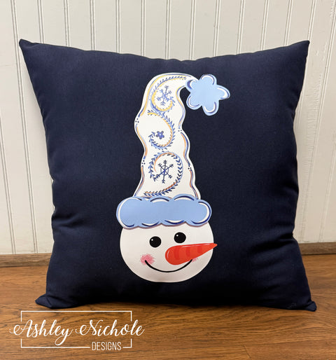 Custom Pillow - Chinoiserie Inspired Snowman on Navy Outdoor Fabric