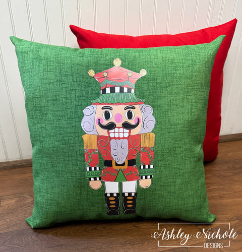 Custom Pillow - Nutcracker - Christmas Elegance on Herb Green Outdoor Fabric