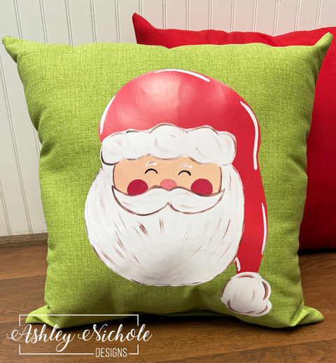 Custom Pillow - Santa - Old Time Christmas on Leaf Green Outdoor Fabric