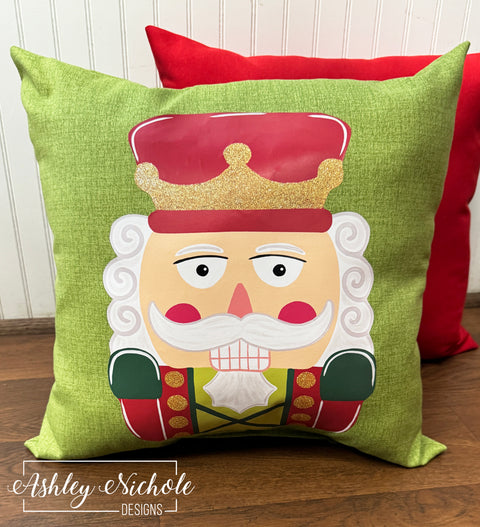 Custom Pillow - Traditional & Fun Nutcracker on Leaf Green Outdoor Fabric