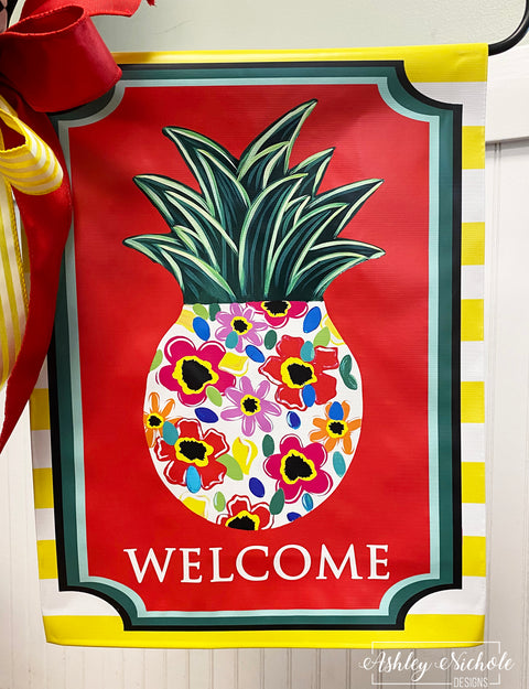 Pineapple - Bold & Bright Floral - Garden Vinyl Flag