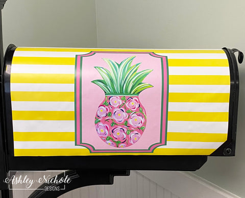 Pineapple - Pink Floral - Magnetic Vinyl Mailbox Cover