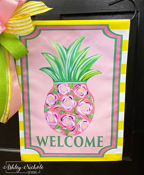 Pineapple - Pink Floral - Garden Vinyl Flag