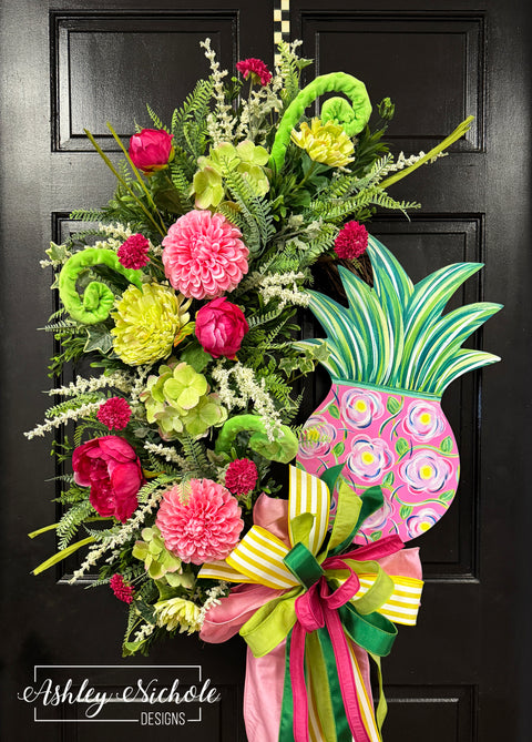 *READY to SHIP* - Pink Floral Pineapple Wreath