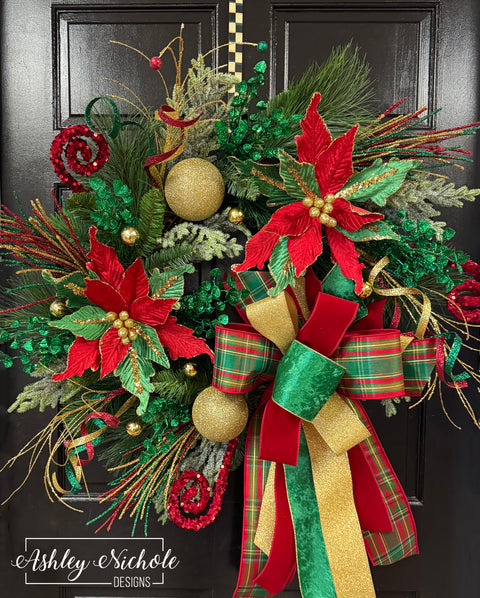 Poinsettia & Plaid Round Wreath