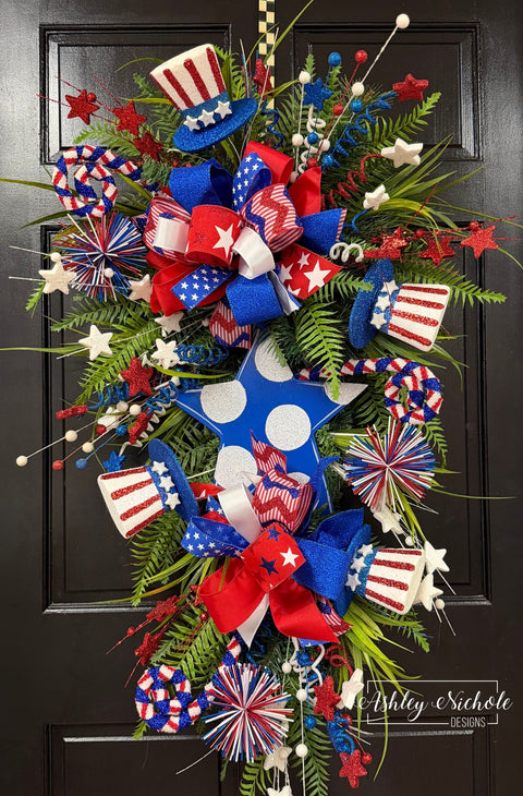 Polka Dot Star Patriotic Teardrop Swag
