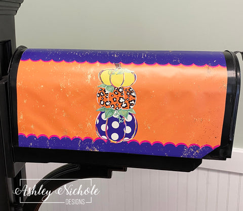 Pumpkin Stack Jewel Tones - Magnetic Vinyl Mailbox Cover