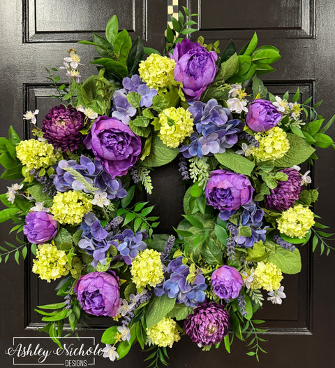 *READY to SHIP* - Purple & Lime Green Floral Round Wreath