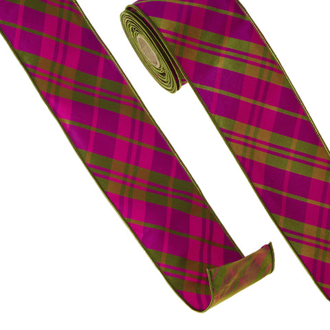 Pink & Green Plaid Wired Ribbon - 4" x 10yds