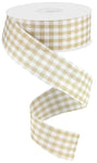 Tan & White Gingham Check Wired Ribbon - 1.5" x 10yds